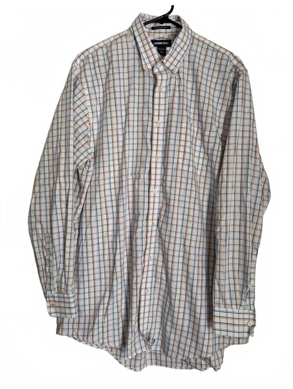 Lands' End No Iron Supima Pinpoint Men's Dress Shirt Size 17 36T Office Preppy